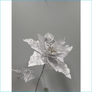 Velvet Poinsettia Stem White 57.5cm