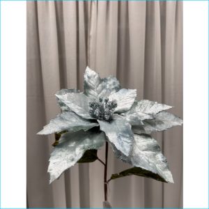 Velvet Poinsettia Stem Blue 57.5cm