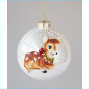 Bauble White with Reindeer 10cm