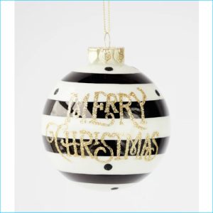 Merry Christmas Bauble Black/White 9cm